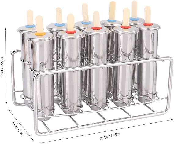 Ice Lolly Mould Kit Stainless Steel Popsicle Mould Reusable DIY Frozen Ice Cream Pop Molds with Sticks Popsicle Bags Base Cleaning Tool Round