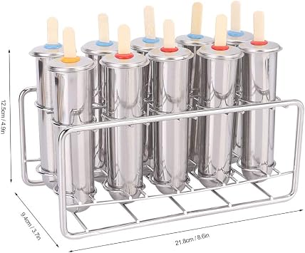 Ice Lolly Mould Kit Stainless Steel Popsicle Mould Reusable DIY Frozen Ice Cream Pop Molds with Sticks Popsicle Bags Base Cleaning Tool Round