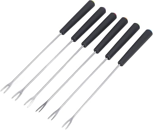 Juego de 6 tenedores para fondue de acero inoxidable, tenedores para aperitivos, tenedor de queso de dos puntas, tenedor de frutas con asa para