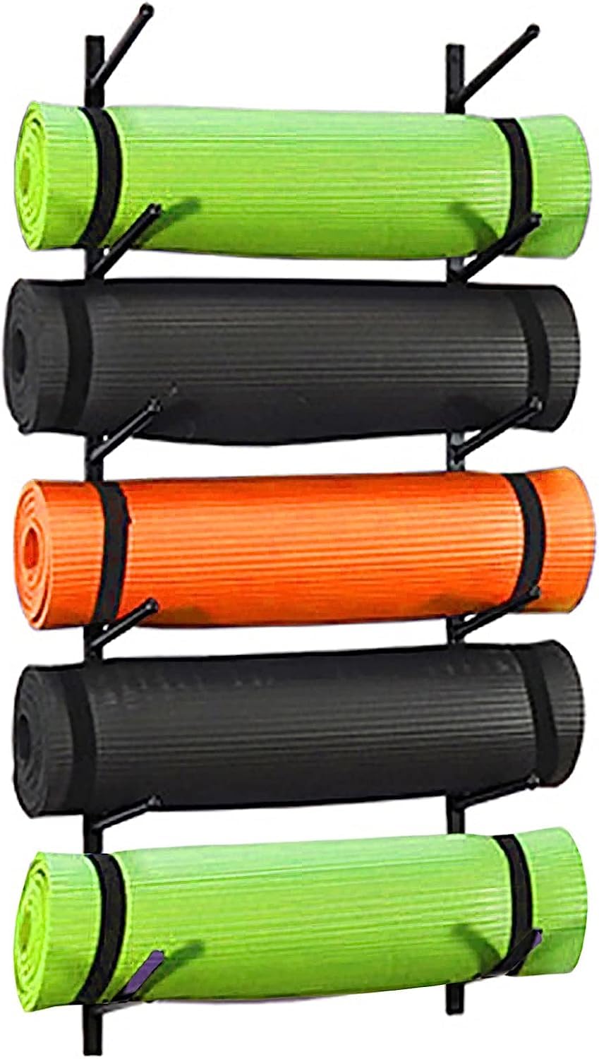 Support tapis de yoga mural noir pour organiser votre coin fitness maison