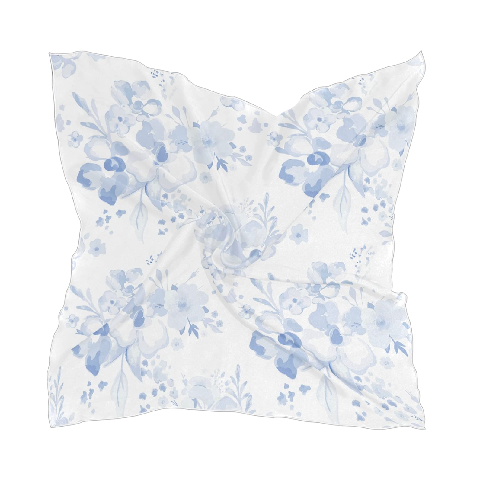 linomo Women's Chiffon Silk Scarf Watercolor Floral Pattern Square Shawl Wrap Silk Like Scarf