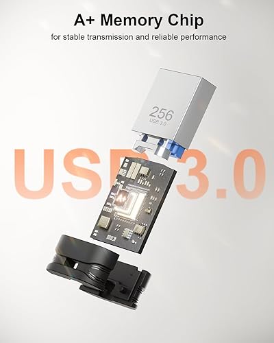 Miniatura 6 de Unidad flash USB 3.0 de 256 GB, mini memoria impermeable con orificio para cordón, Plug and Play, almacenamiento portátil para computadora, laptop,