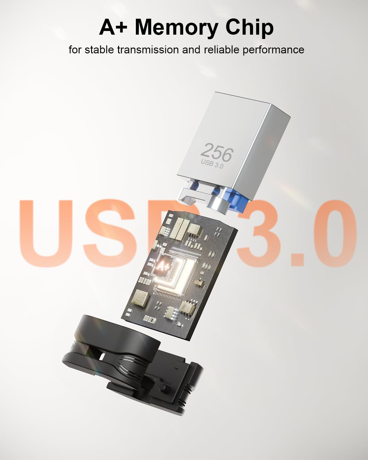 256 GB USB 3.0 Flash-Laufwerk, Mini-Thumb-Laufwerk, wasserdichter Speicherstick mit Lanyard-Loch, Plug-and-Play, tragbarer USB-Stick-Speicher für Computer, Laptop, Smart-TV, Schwarz