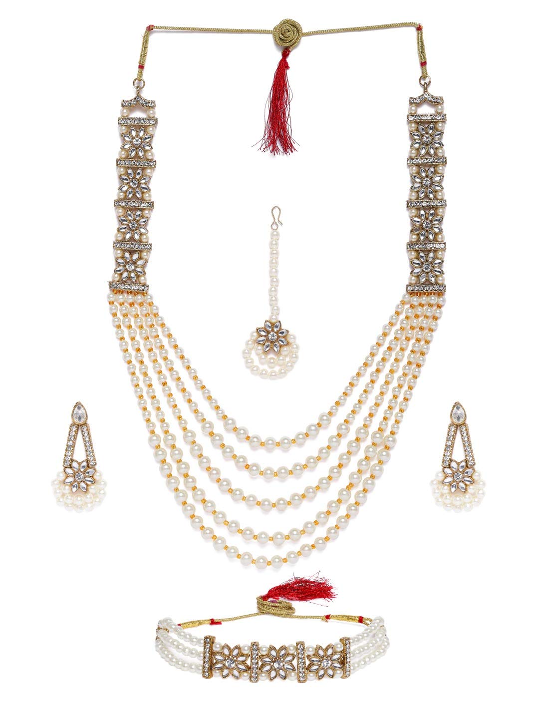 ZAVERI PEARLS Gold Tone Multistrand Pearls Choker & Layered Necklaces Earring & Maangtikka Set For Women-ZPFK10119 (B08Z7T48GZ) Amazon Price History, Amazon Price Tracker