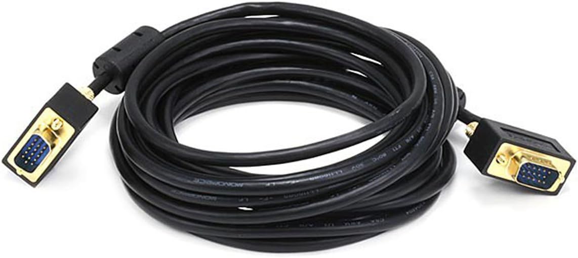 Monoprice 15ft Ultra Slim SVGA Super VGA 30/32AWG M/M Monitor Cable w/ferrites (Gold Plated Connector) & 15-Feet USB 2.0 A Male to A Female Extension 28/24AWG Cable (Gold Plated) (105435),Black