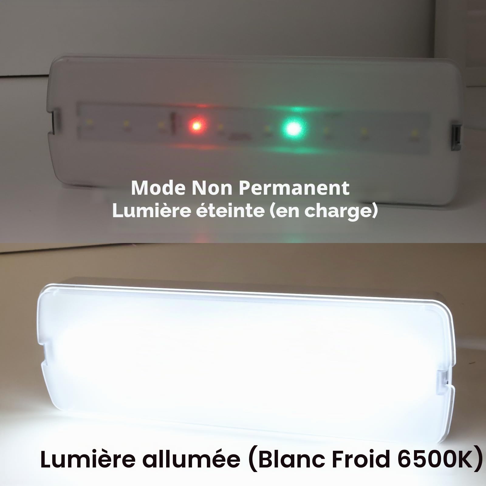 Alpinaluz Autotest Lumières d'urgence LED 3 W, batterie au lithium, mode permanent et non permanent, montage encastré ou surface, 265 lm, 6500 K, 3 heures d'autonomie