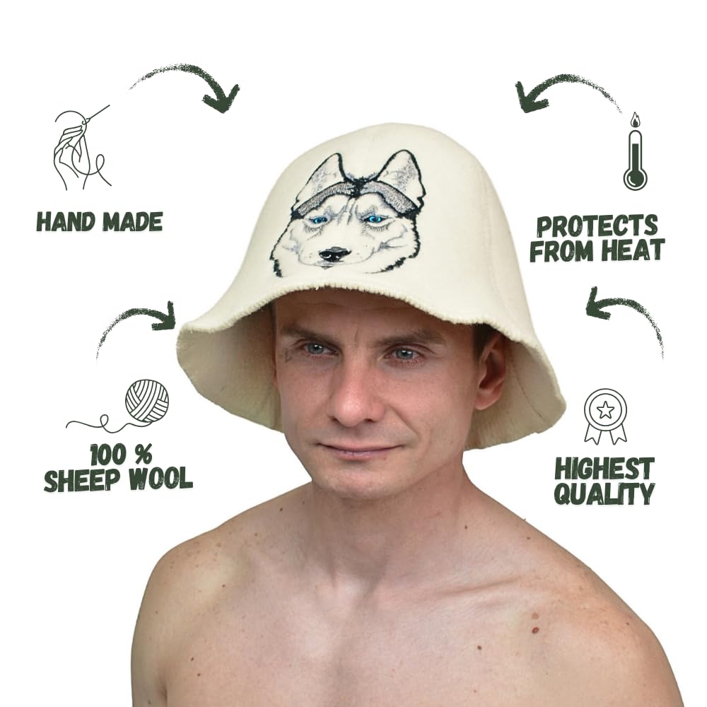 Chapeau de Sauna Sauna Husky Blanc - Feutre de Laine Biologique