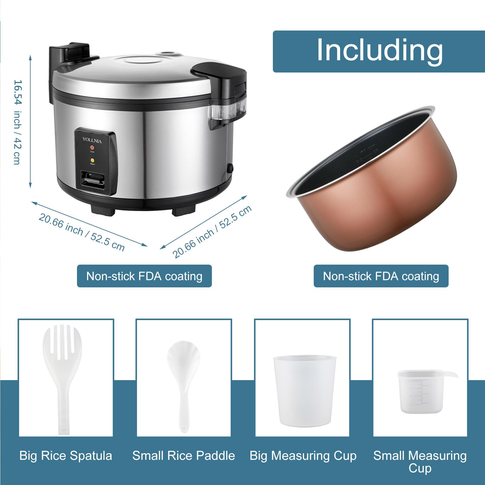 Cuiseur de Riz [23L Grande Capacité] Pour 50-80 personnes, antiadhésif, sans le brûler, avec fonction maintien au chaud, 2500 W, Bol antiadhésif amovible lavable,acier inoxydable…