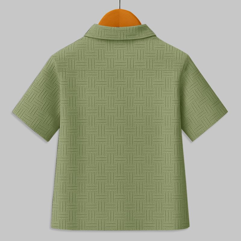 Image of Boys' Casual Cotton Blend Solid Collared Button Down Neck Half Sleeves Regular Fit Shirt