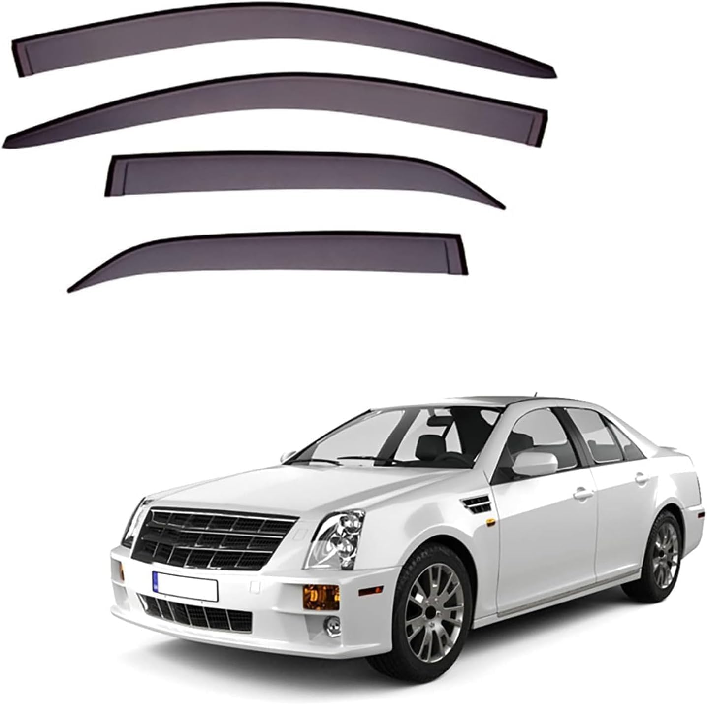 FENGJP Car Window Wind Deflectors for Cadillac STS MK1 2004-2011, Window Wind Deflector Visor Rain Smoke Guards Automotive Accessories