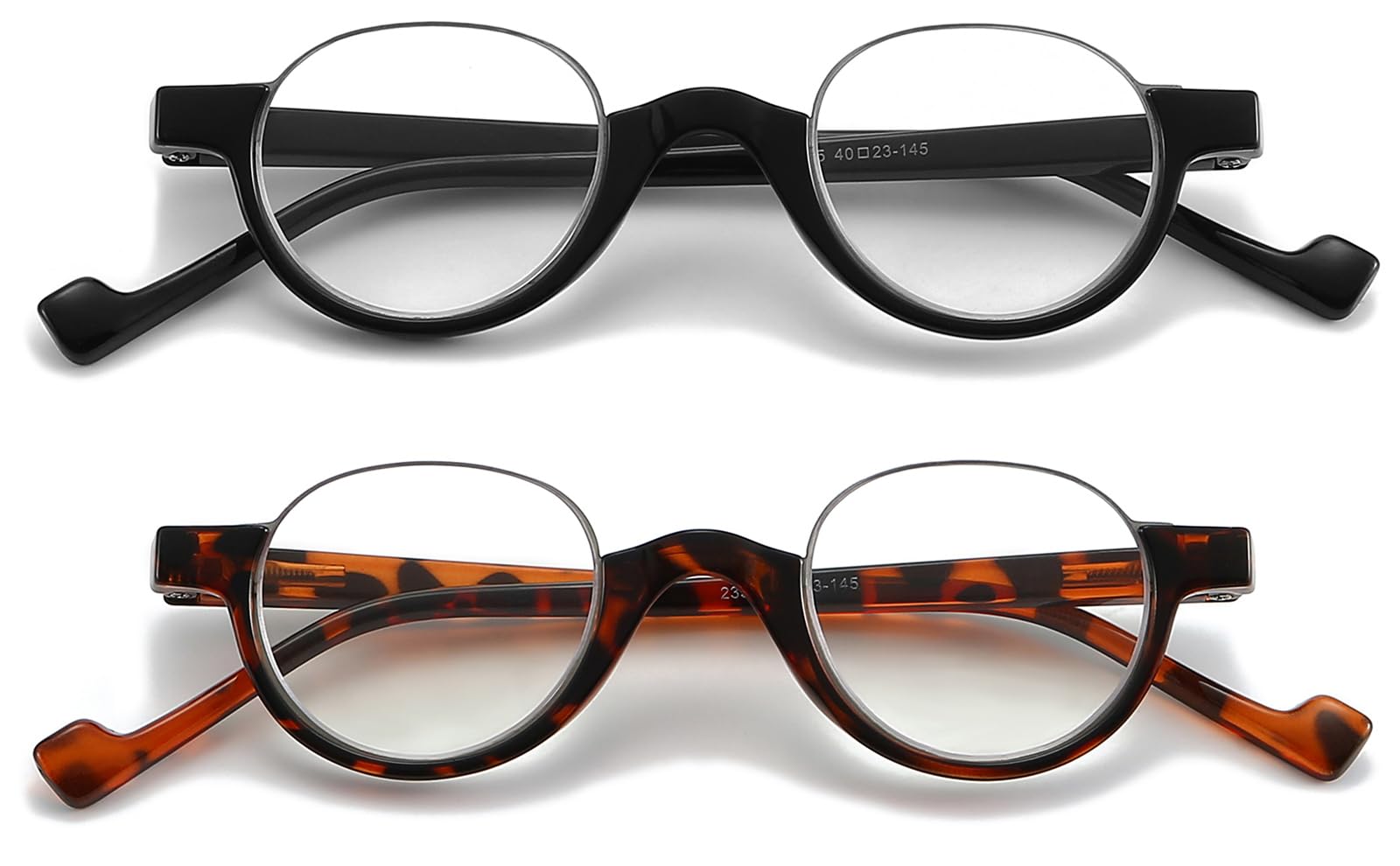 2 Pack Vintage Reading Glasses Round Durable Readers 99% Blue Light Blocking Half Frame Computer Women Men Cheaters