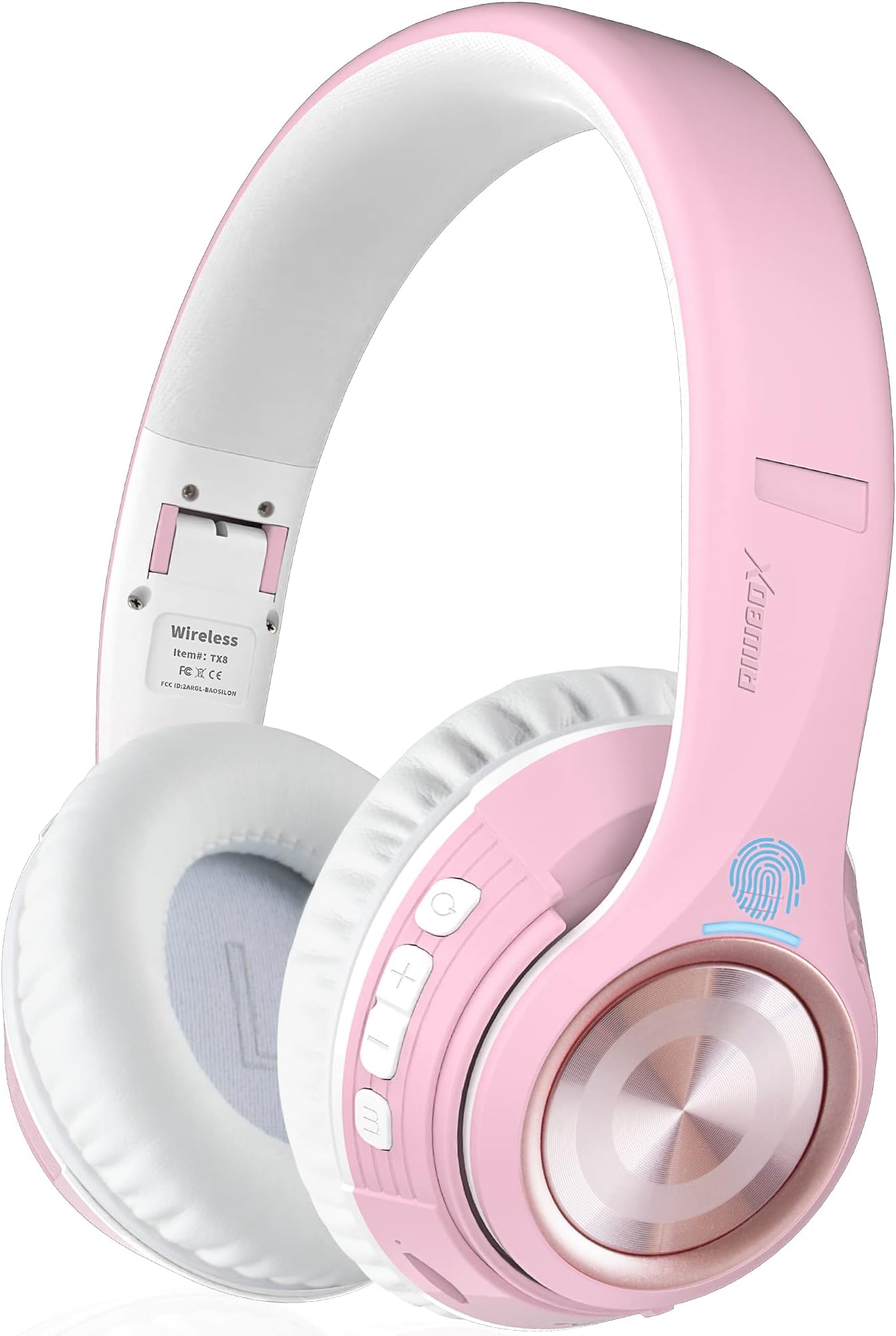 Riwbox TX8 Touch Control Bluetooth Headphones Over Ear, Matte Finish Premium Wireless Foldable Headphones with Mic TF Card Slot for Mobile/TV/PC/Home Office (Pink)
