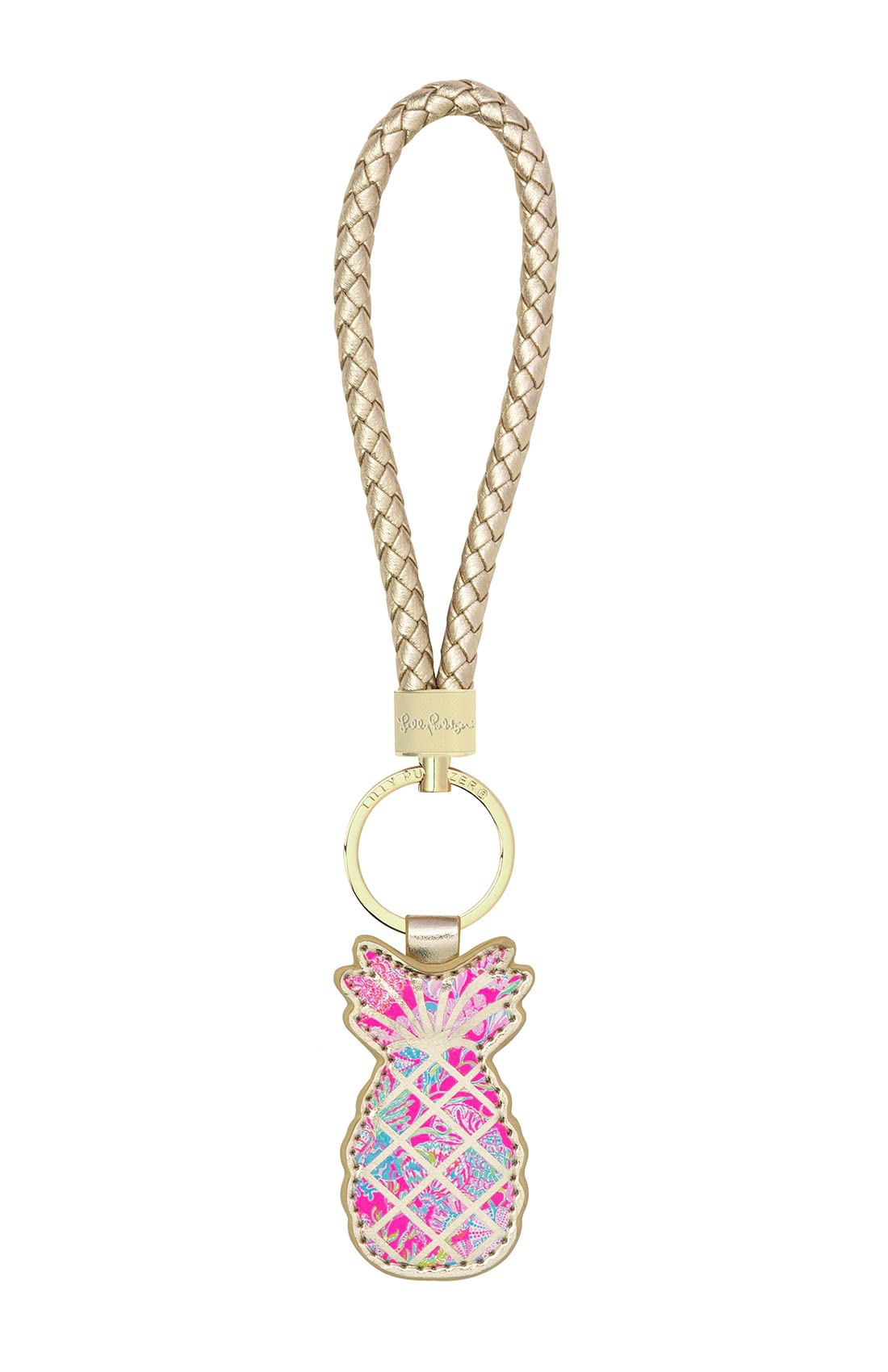 Lilly PulitzerDurable Leatherette Strap Key Chain, Gold Wristlet Keychain with Cute Charm Accessory