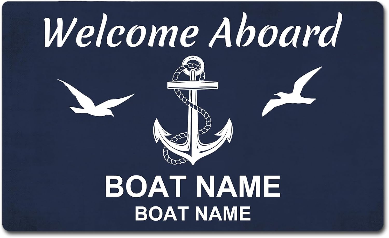 Custom Nautical Anchor Doormat Personalized Welcome Aboard Boat Name Non-Slip Rubber Mat Indoor Outdoor Fade Resistant Heavy Duty Christmas Housewarming Closing Gift Multiple Sizes