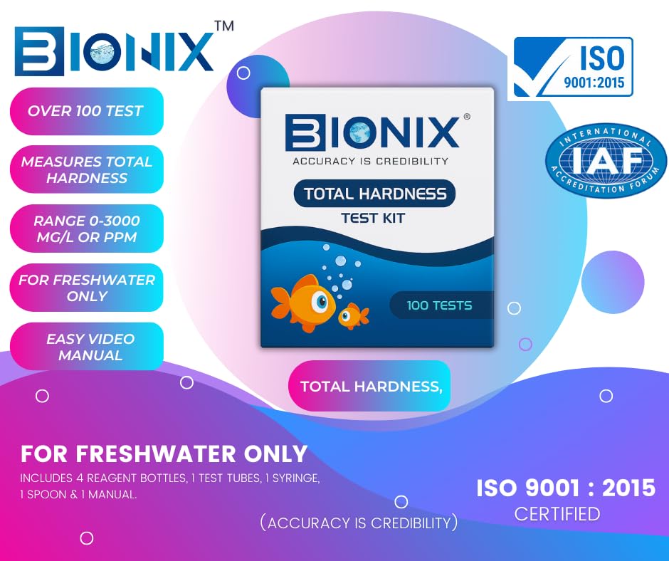 Image of BIONIX Total Hardness Test Kit, 0-3000 mg /L | Total Hardness testing water quality for homes, pools, and aquariums (100 Test).