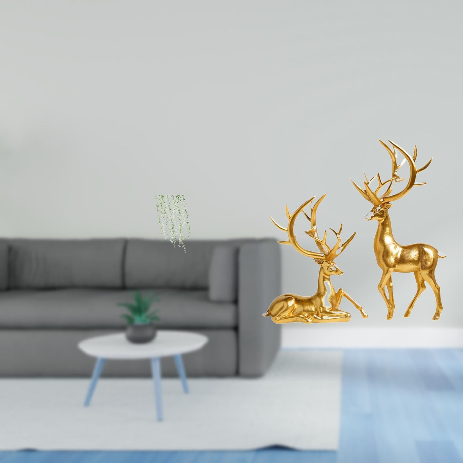 Enakshi® Elegant Green Vines and Deer Figurines Wall Art Mural for Living Room Bedroom Restroom Sofa Backdrop Unique Decorative Sculpture Collection-image-32
