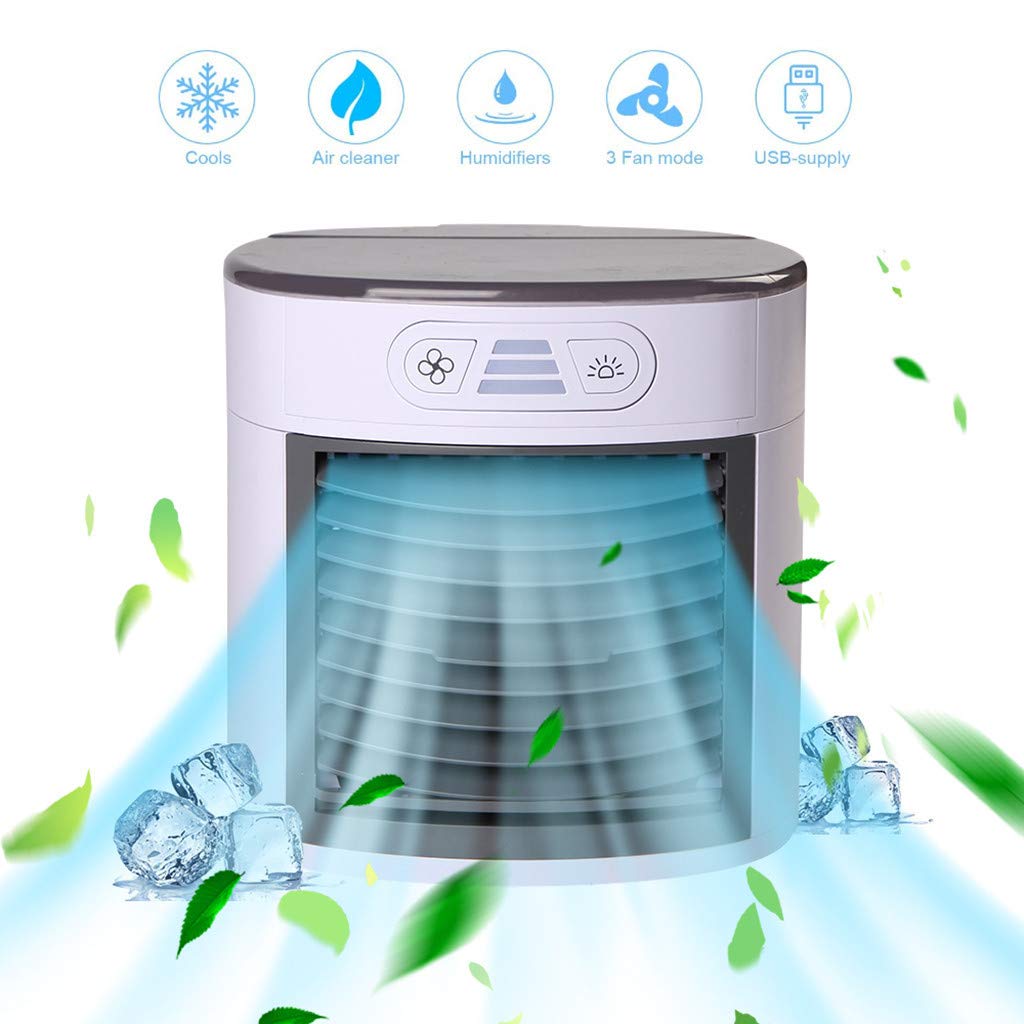 Ventole e raffreddamento, condizionatore portatile con nebulizzazione a 3 velocità, alimentato tramite USB, luce LED a 7 colori, adatto per casa e camere da letto