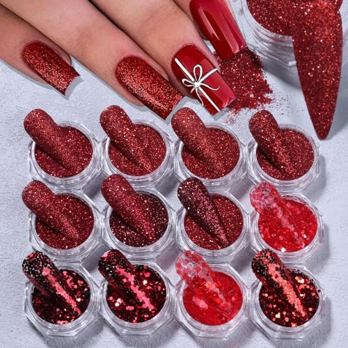 New Year Nail Art Glitters Red Nail Sequins 12 Boxes