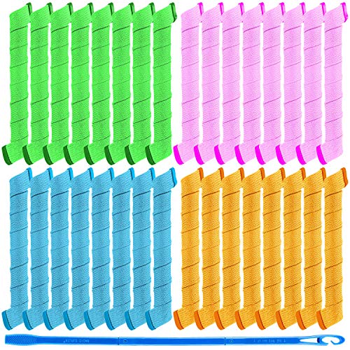42 Pieces Hair Curler Spiral Curls Styling Kit Include 40 Pieces No Heat Hair Curler Heatless Hair Roller Women Girl Kid and 2 Piece Styling Hook for Long Hair Styling Tool Supplies 21.6 Inch/ 55 cm