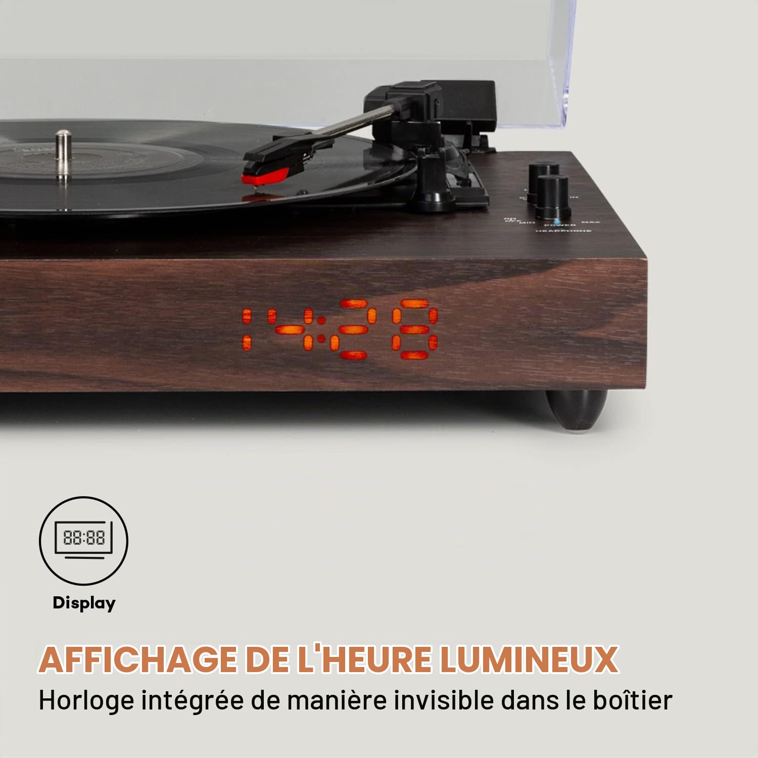 auna TT-Classic Chrono Tourne-disque vinyle avec housse anti-poussière et platine Bluetooth 33/45/78 tr/min Marron