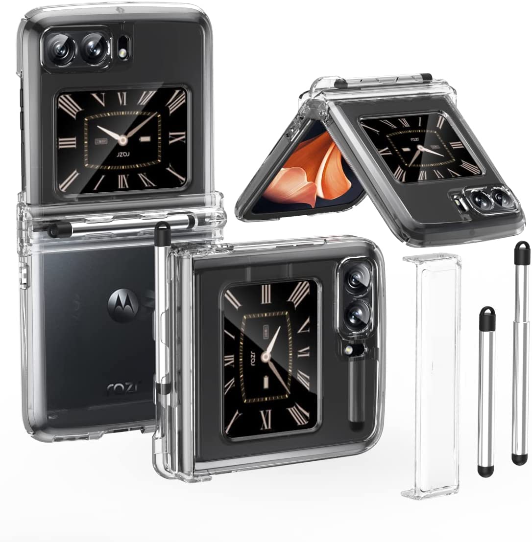 Compatible with Motorola Moto Razr 2022 5G Shockproof 360° Full Protection Hinge with Pen Holder,with Tempered Glass Case Cover for Motorola Moto Razr Gen 3 2022 (Transparent)