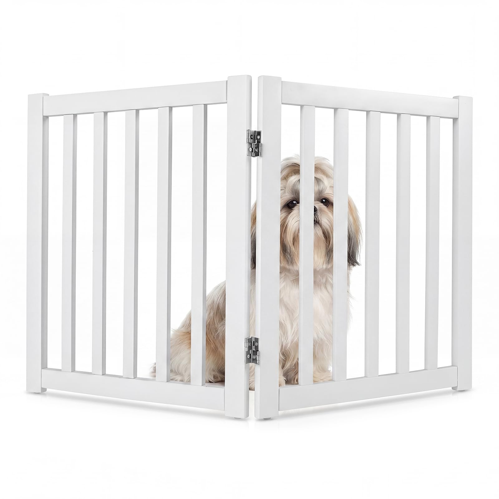COSTWAY Wooden Pet Gate, Foldable Freestanding Dog Gate Pet Barrier, Indoor Dog Fence Puppy Safety Barrier for Doorway, Stairs, Halls (2 Panels)