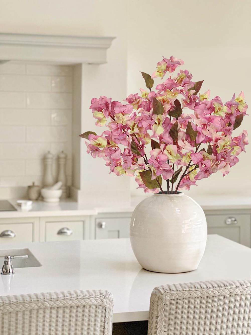 Briful Bougainvillea Artificial Flowers 5 Pack 27.5" Fake Bougainvillea Floral Stems Realistic Silk Flower Arrangements for Home Weddings Parties Table Vase Centerpiece Decor(Old Pink)