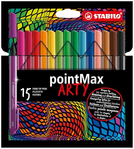 Image of STABILO Nylon Tip Writing Pen PointMax Wallet of 15 Assorted Colours, 488 /15-1-20, Multicolor | pointMax pen with hard nylon tip and bold 0.8 mm line for confident writing, journaling and colouring