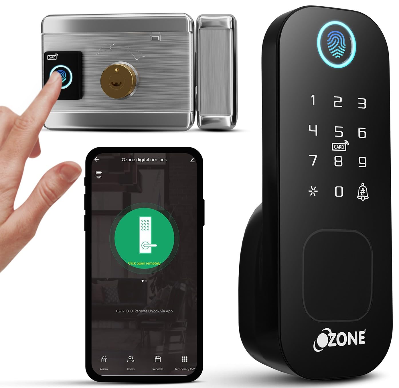 Ozone Smart Door Lock, Fingerprint, RFID Card, Password Access, Mobile App Control, Voice-Guided Operation, Anti-Theft System, 20-65mm Door Thickness, Black-image-33
