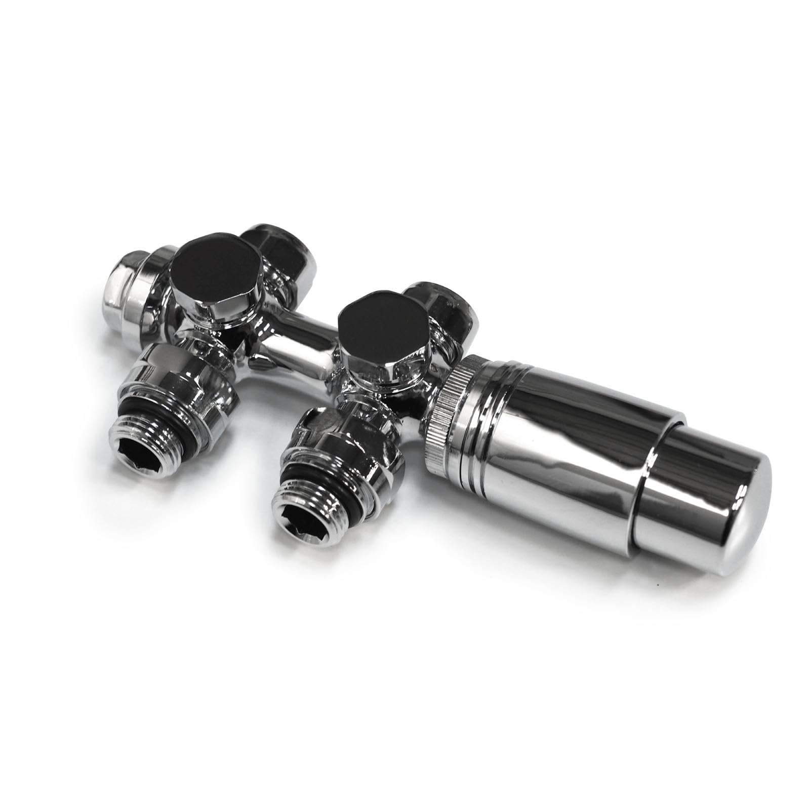 WITEN&NOCK Set multiblocco per radiatore, collegamento centrale, raccordo a distanza mozzo, 50 mm, blocco termico, valvola termostatica per radiatori, accessori per il riscaldamento (cromato)