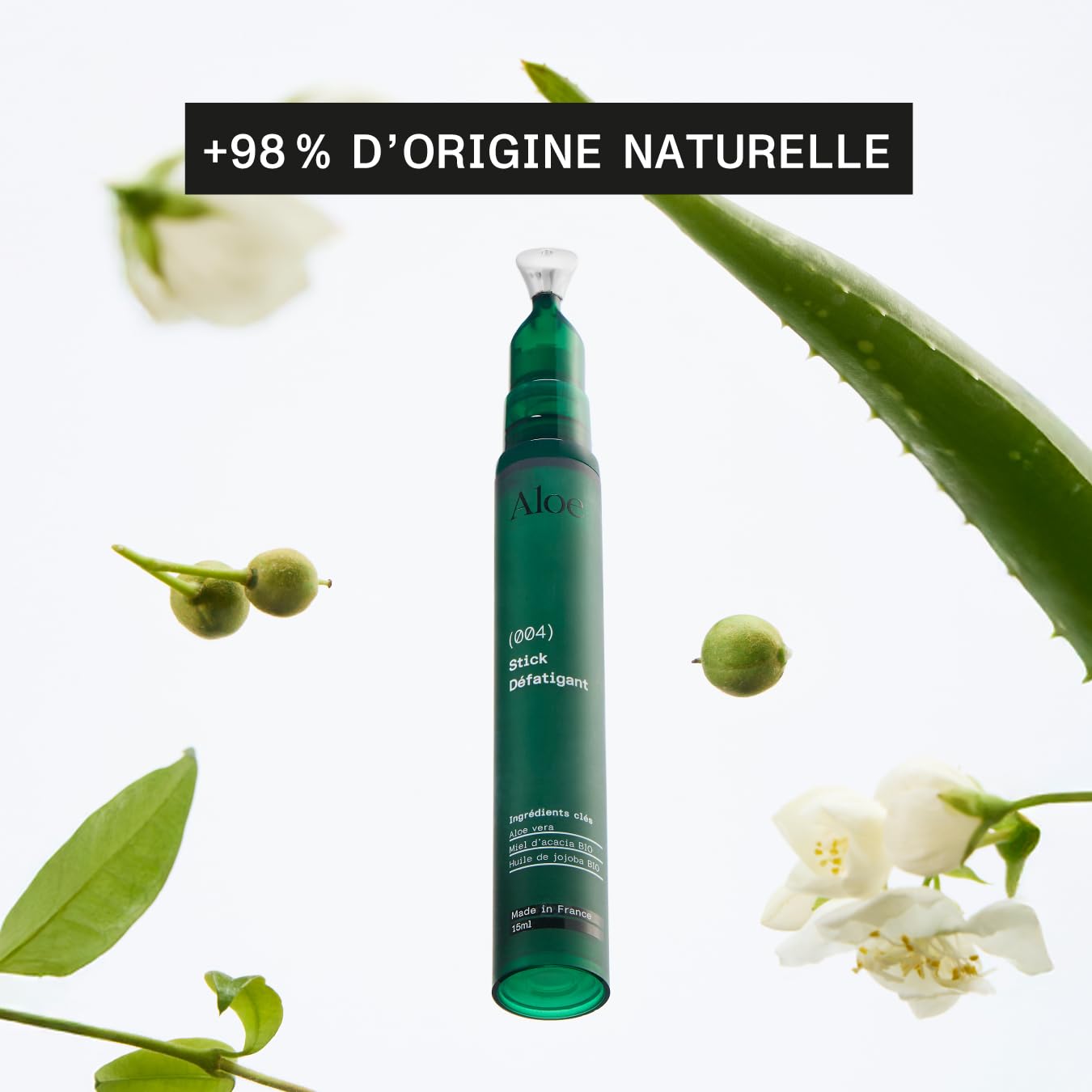 Stick Défatigant Aloe Paris 15 ml – Roll‑on regard défatigant à l’Aloe Vera Bio, Miel d’Acacia et Huile de Jojoba – Atténue poches, cernes, ridules & fatigue – Made in France, 98,9 % origine naturelle