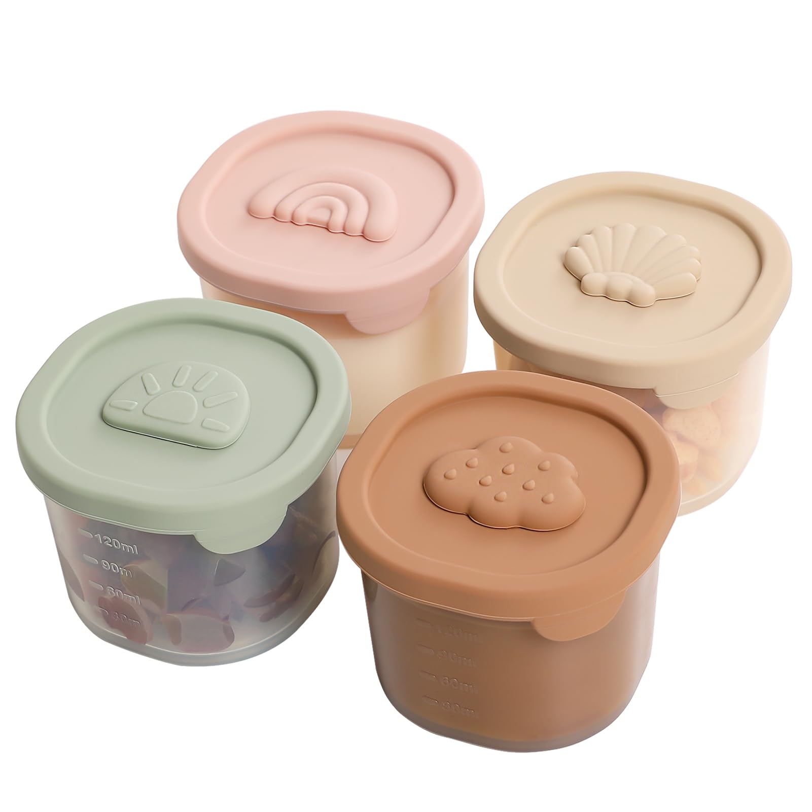 Recipientes de silicona para comida de bebé YIVEKO, recipientes de almacenamiento para bebés y niños pequeños, tarros de silicona, aptos para congelador, reutilizables, con tapa, paquete de 4