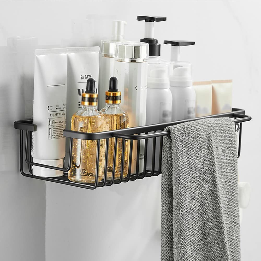 Estantes de baño exquisitos Estante de soporte de baño de aluminio con espacio para carrito de ducha, Organizador de cocina negro, Cesta de champú Estante de almacenamiento de ducha Estante de almacen