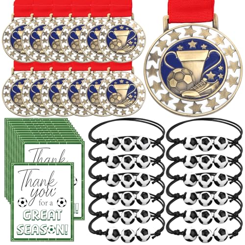 Siyaaqing 12 Sets Soccer Awards Soccer Medals with Bracelets and