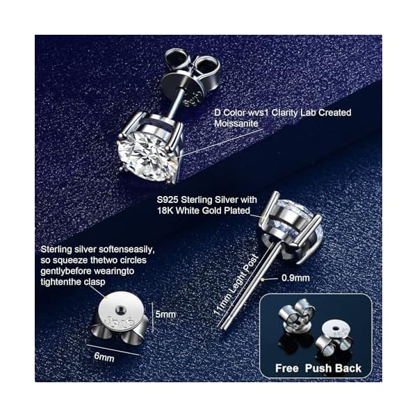 Moissanite Stud Earrings for Women Men 0.6Ct-4Ct, Anniversary Romantic Birthday Gifts for Wife Jewelry Present for Her Women Girlfriend Mom Daughter Wedding Marriage Christmas Valentine Mothers Day Engagements - Image 5