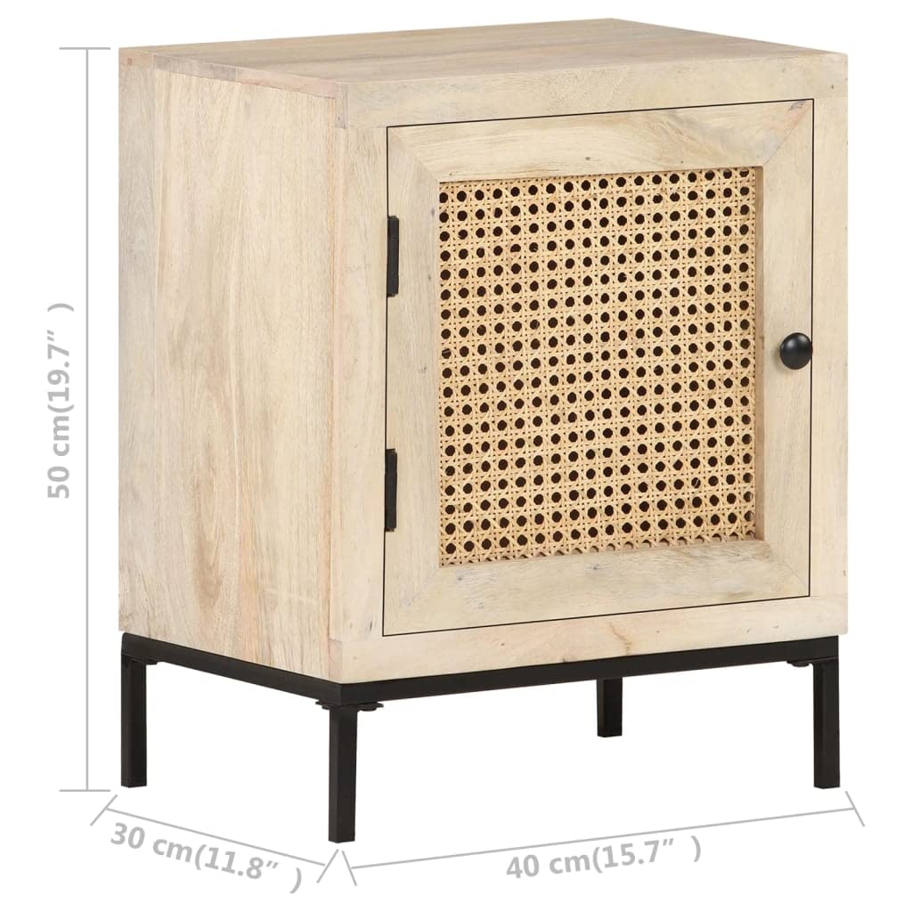 vidaXL Table de Chevet Table de Nuit Armoire de Chevet Armoire de Lit Chambre à Coucher Maison Intérieur 40x30x50 cm Canne Naturelle Bois de Manguier