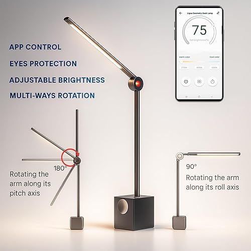 Miniatura 7 de LINKSTYLE LIGOE - Lámpara de escritorio para dormitorio lámpara de mesa LED inteligente para oficina en casa con control de aplicación brillo