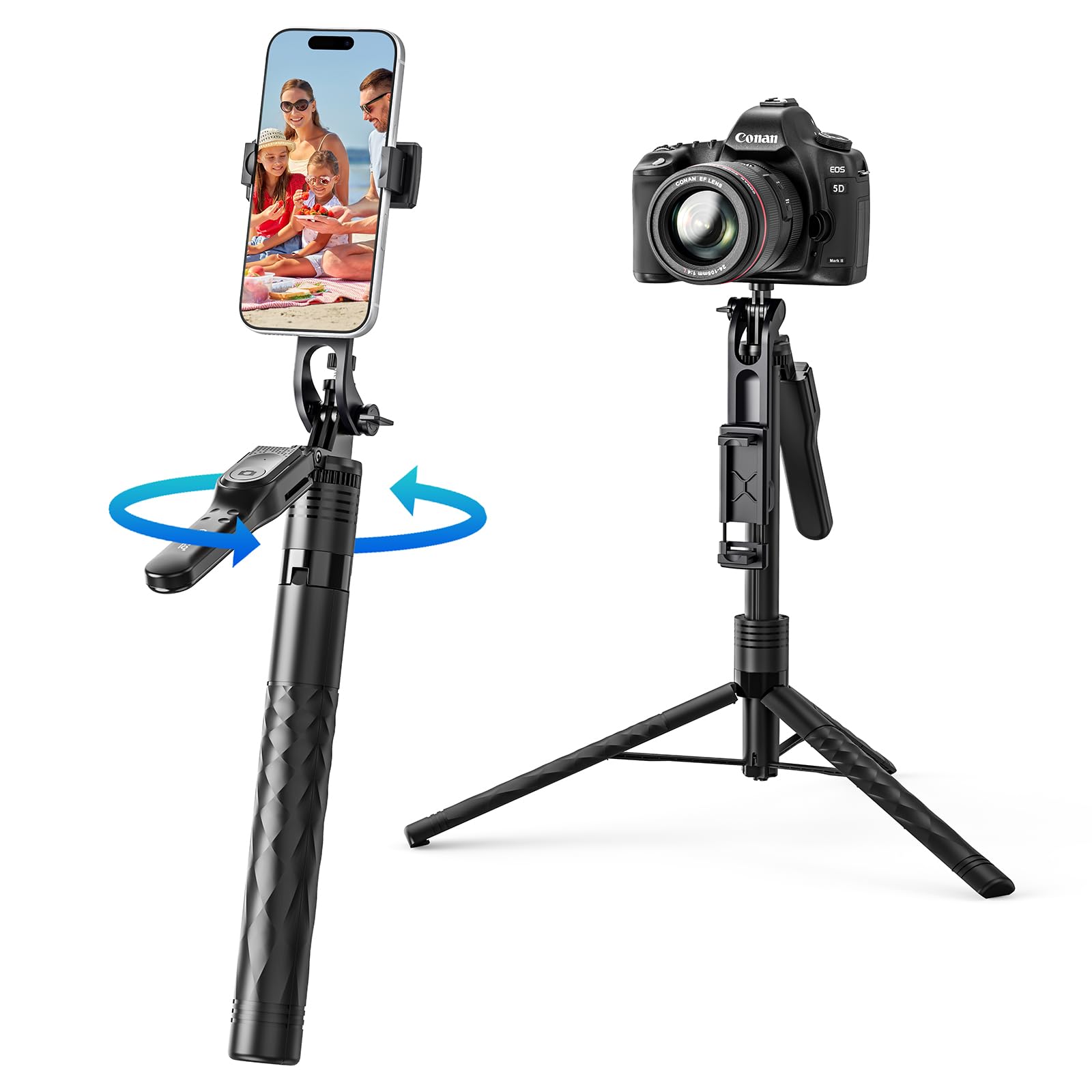 ORICO Treppiede per Smartphone/iPhone Bastone Selfie, Cavalletto con Telecomando Rimovibile, Manico 360° Girevole, 175cm Tripod per Foto di Gruppo, Vlog e Live