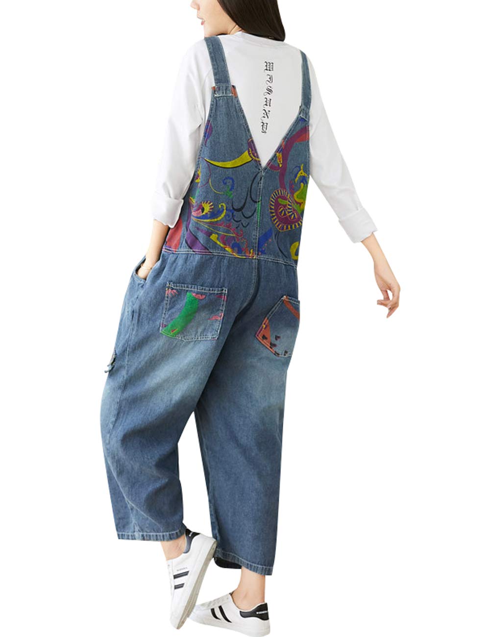 Damen Loose Jumpsuits Verstellbarer Riemen Denim Spielanzug Overalls Latzhose