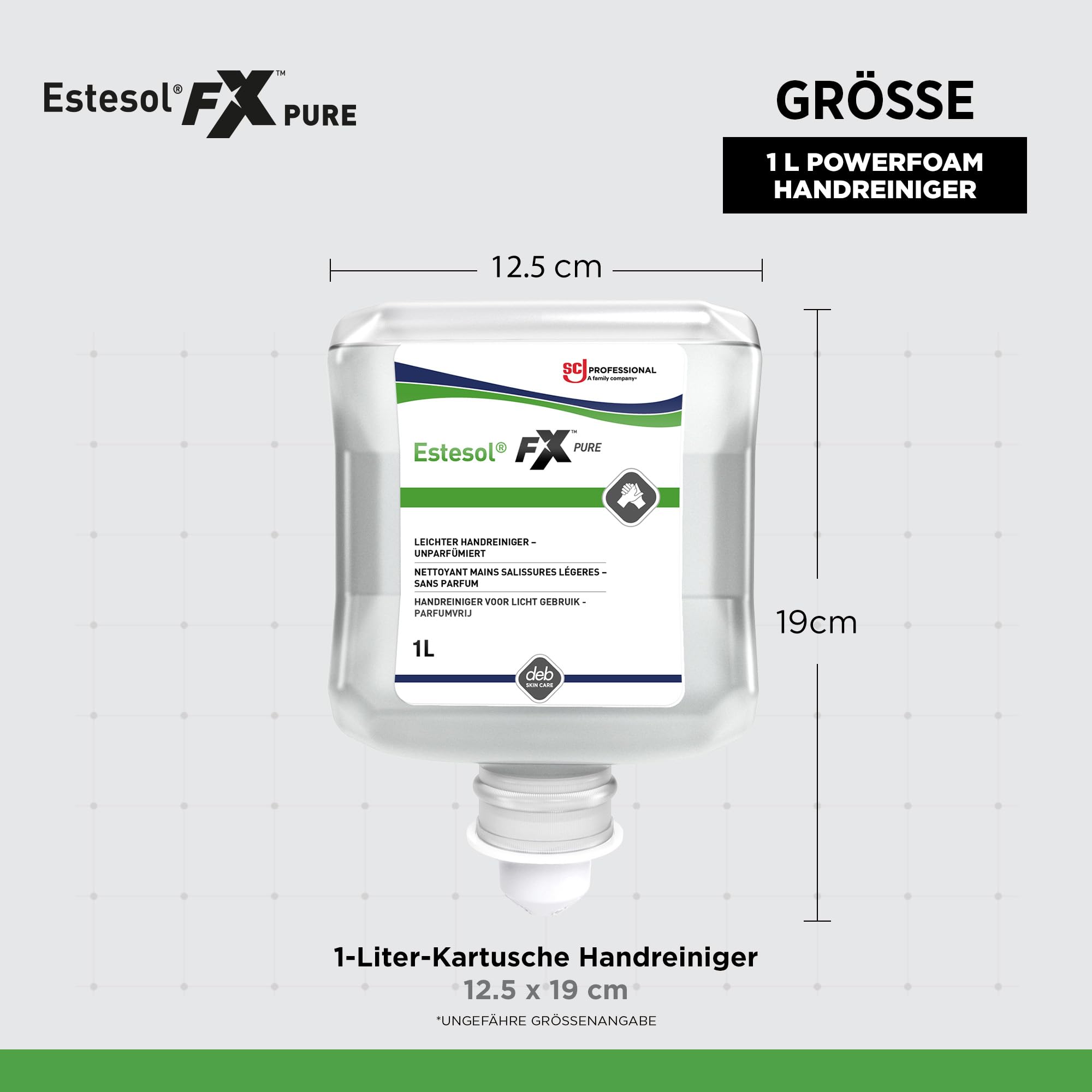 SC Johnson Professional Estesol FX Pure – Lösemittelfreier Power-Schaumhandreiniger – Für leichte bis mittlere Verschmutzungen – Parfümfrei – Kartusche 1 L – Für gewerbliche Anwendung