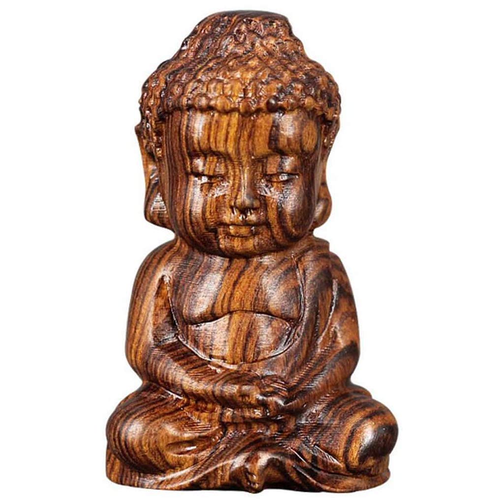 Ouceanwin Figuras de Buda de monje, escultura decorativa de madera, estatua de Buda sentado, pequeño Buda meditación, tallado a mano, figuras decorativas para decoración de mesa, accesorio para el