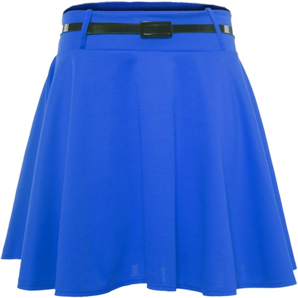 Oops Outlet Women's Plain Flared Belted Flippy Skater Skirt Plus Size (US 16/18) Royal Blue