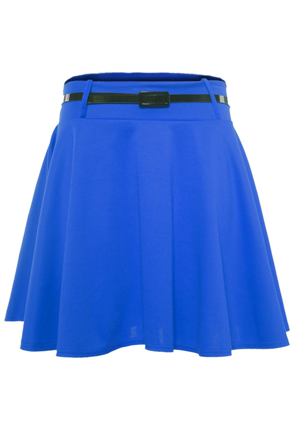 Oops Outlet Women's Plain Flared Belted Flippy Skater Skirt Plus Size (US 16/18) Royal Blue
