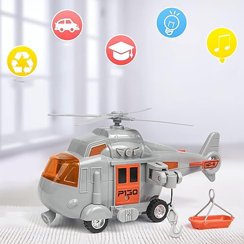 Miniatura 8 de OMGTOY Helicóptero militar, avión de la fuerza aérea de juguete con cesta colgante luces y sonidos para niños (rojo)