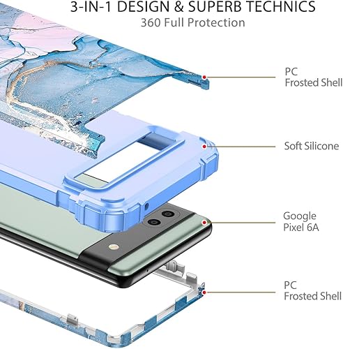 Miniatura 3 de Hekodonk Funda para Google Pixel 6A (2022), resistente cuerpo completo, protección a prueba de golpes, plástico duro+goma de silicona híbrida 3 en