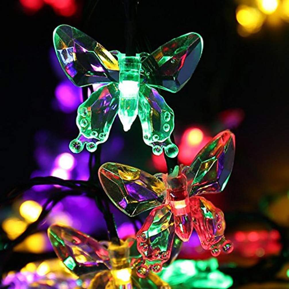 UsmooJoy Butterfly Solar String Lights Outdoor Waterproof Solar Fairy Butterfly Lights 8 Modes Garden Decorative Light for Patio Yard Fence Wedding Party Porch Balcony (Multicolor, 4m 20LED)