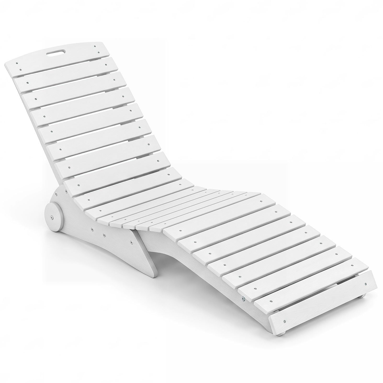 COSTWAY Lettino Prendisole Ergonomico Curva S con Ruote (Bianco) | Sdraio Impermeabile HDPE con Maniglia Integrata e Listelli Portanti, Portata 205 kg, per Giardino Piscina Spiaggia, 163x55x64