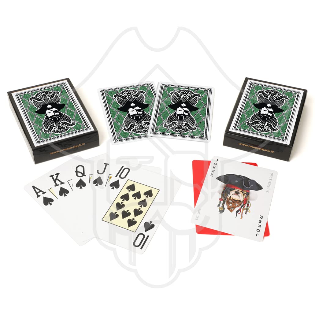 ONE EYED JACK Premium Plastic Playing Cards - Green - Set of 2 Decks of 52 Cards Each & 2 Free Card Cut - Poker Size… (B0BC4D5RKC) Amazon Price History, Amazon Price Tracker