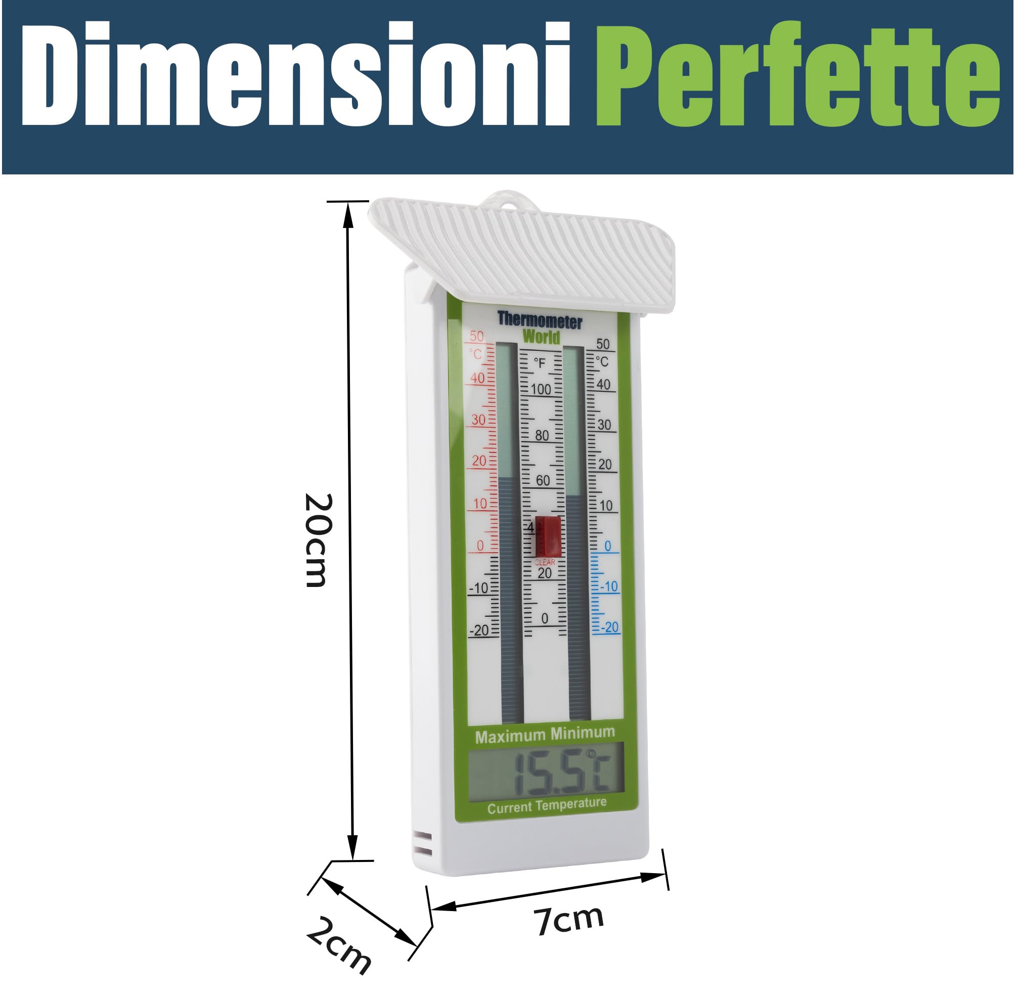 Termometro digitale massimo-minimo per serra, giardino, al chiuso o all’aperto, impermeabile IP65