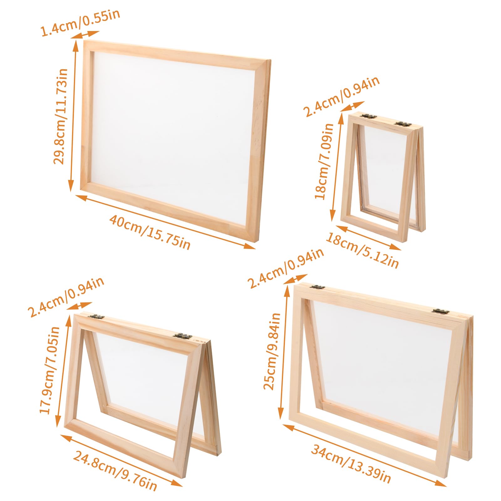 Set 4 Cornici Per Fare Carta Fatta A Mano - Formati B4, A4, A5, A6 In Legno Con Rete - Foto 11